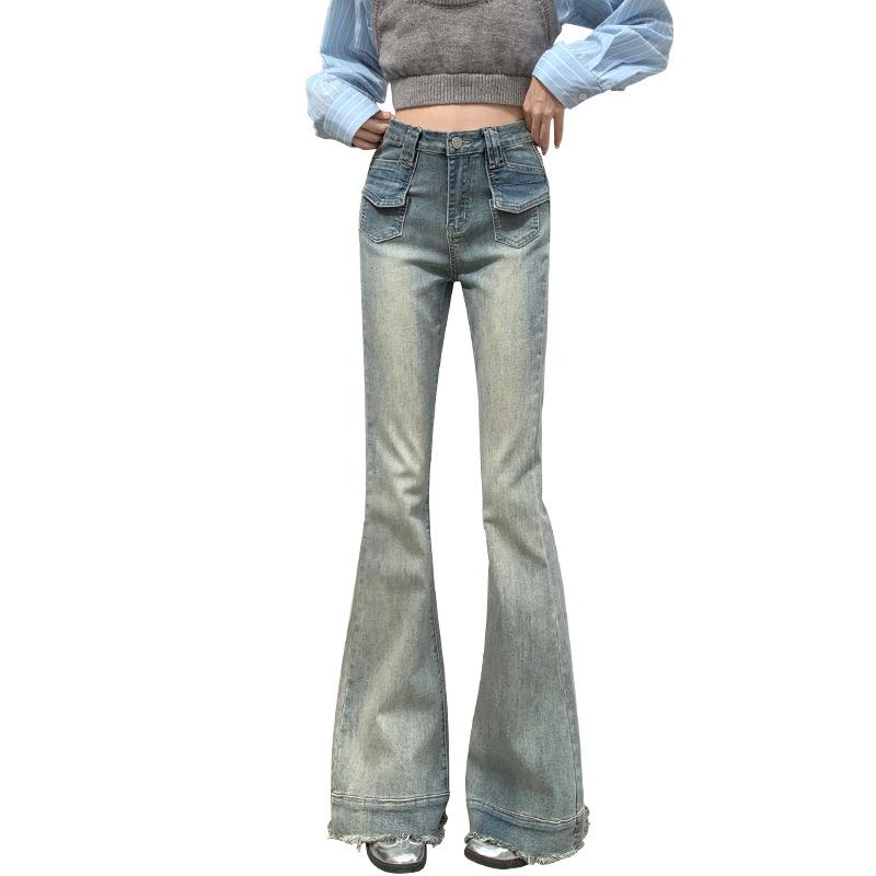 

2024 Four Seasons Wearable Women s New Retro High Waist Skinny Jeans, Spicy And Elastic Bellbottom Брюки XL