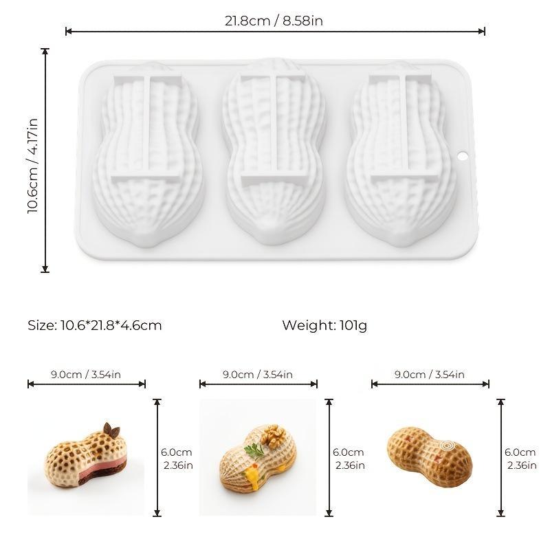Non-Stick Peanut Silicone Baking Mold 3-Cell Food Safe Heat Resistant Bakeware for Kitchen DIY Dessert Pastry Party Baking