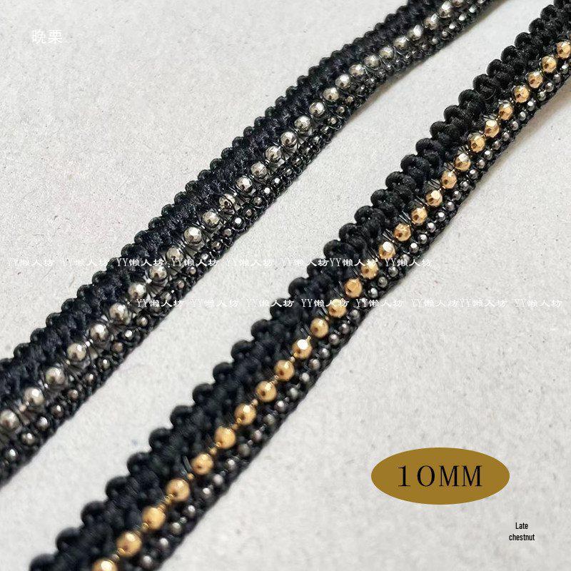 Bordure en Dentelle à Maillons Métalliques Noir et Or/Argent - 1 Mètre, Unilatérale, Fond Noir