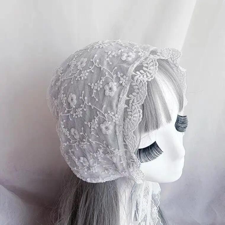 Lolita Cap Maid Cosplay Vintage Lace Bonnet Ruffled Hat Women Girls Pumpkin Cap Lace-up Adjustable Hat