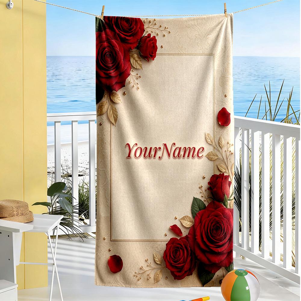Rose Customizable Name Beach Towel Soft Durable Quick-Dry Suitable for Sports Travel Swimming Yoga Bathroom Beach And Pool