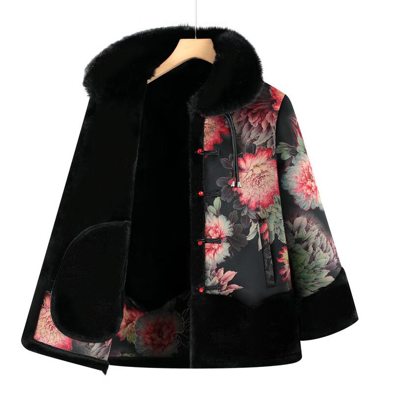 Elderly Women's Retro Floral Padded Winter Coat