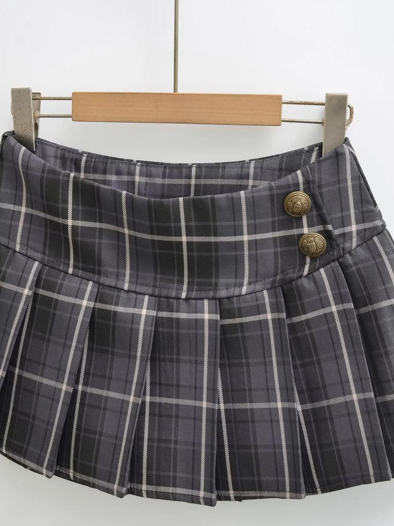 American Retro Plaid Low-Waist Pleated Skirt – 2026 Spring/Autumn College Style