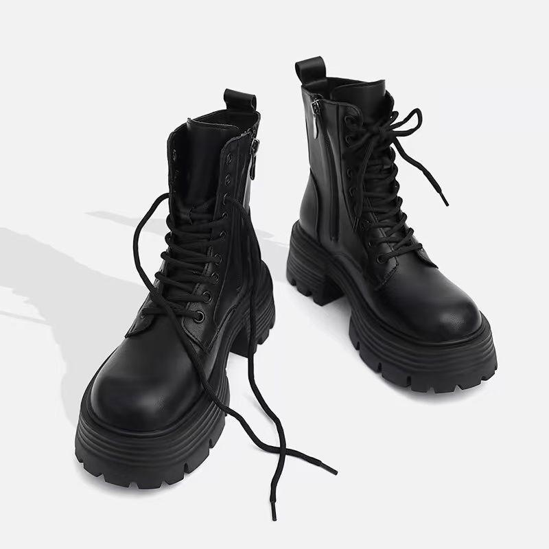 

Женские ботинки Мартин из натуральной кожи - Осень/Зима 2025, на бархатной подкладке, на толстой подошве, увеличивающие рост, в британском стиле, облегающие. 35