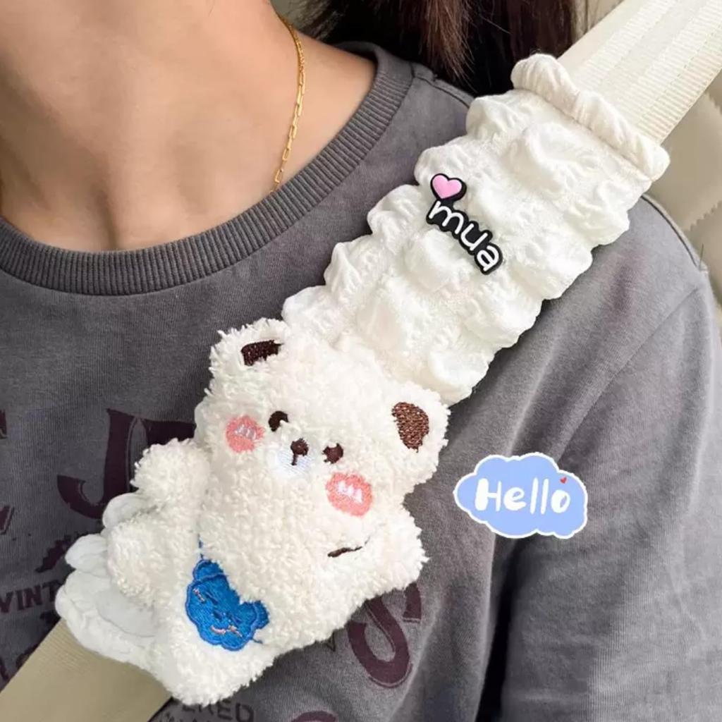 Seat Belt Covers, Set of 2, Seat Belt Pads, Bear Pattern, Soft Material, Car