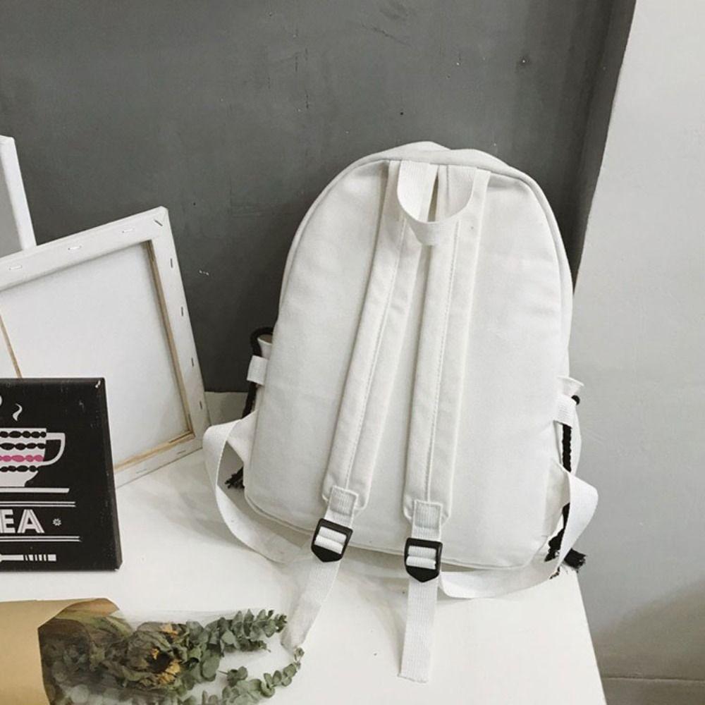 Canvas Schoolbag Solid Color Large Capacity Shoulder Bag Wear-resistant Lightweight Backpack
