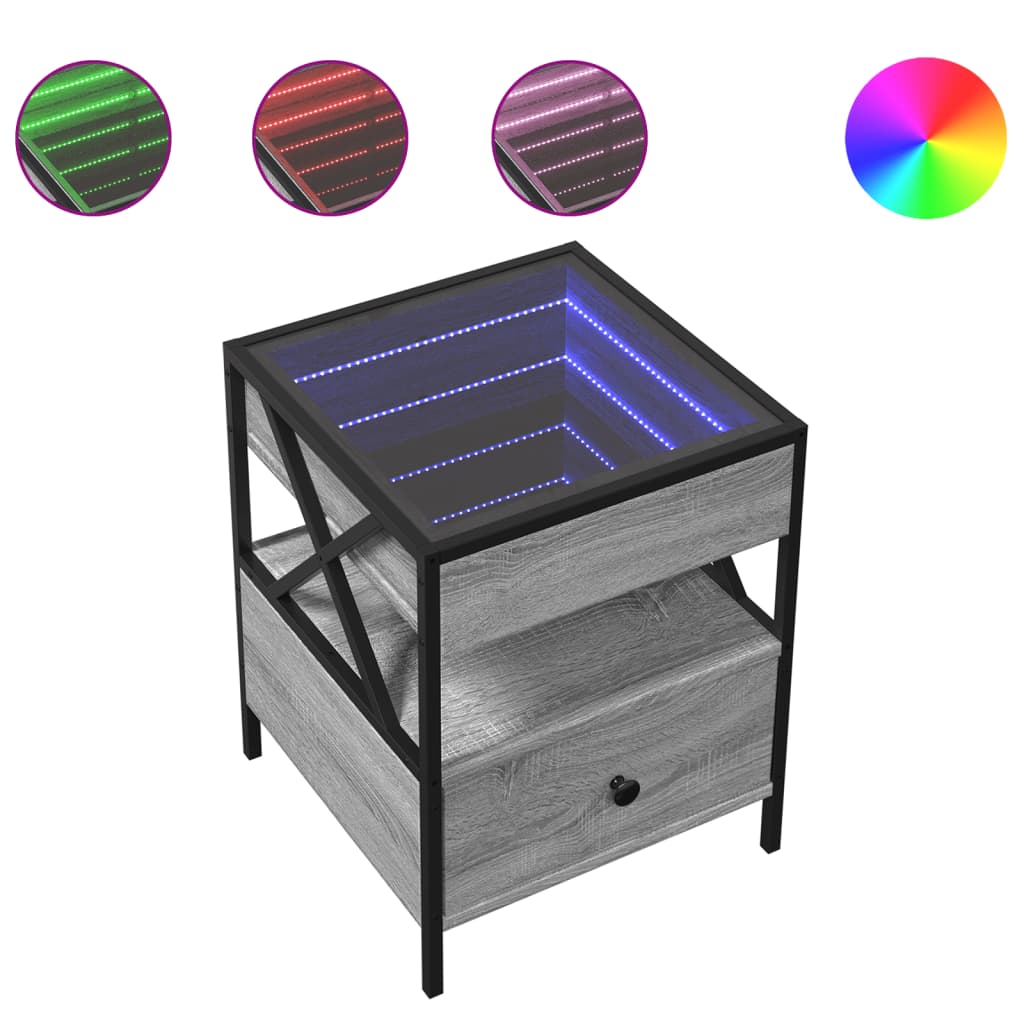 Nightstand with Infinity LED Gray Sonoma 40 X 40 X 51 Cm