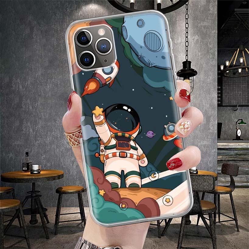 Cartoon Planet Astronaut Star Rocket Soft Phone Case For IPhone 11 17 Air 16E 16 Pro Max 15 + 14 Plus 13 Mini 12 Apple 7 SE 8 Fu