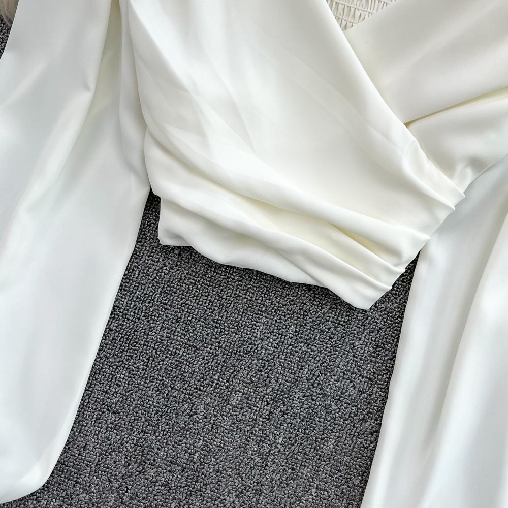 YYFS Naiste mood vabaaja kevadsügise ühevärvilise trükiga pikkade varrukatega V-kaelusega pluusid ja särgid