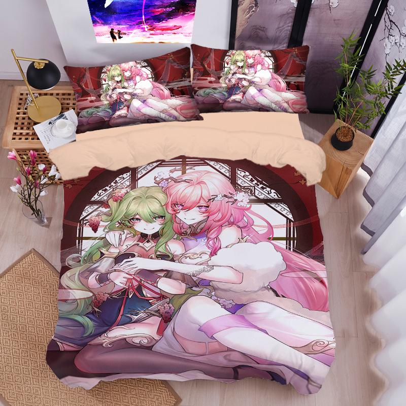 Anime Elysia Bedding Sets Japanese Anime Two-Dimensional Girl Duvet Cover Set Kawaii Sexy Girl Quilt Cover 2/3Pcs