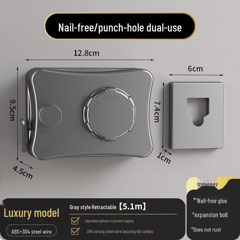 Invisible Punch-Free Retractable Indoor Clothesline for Balcony and Bathroom