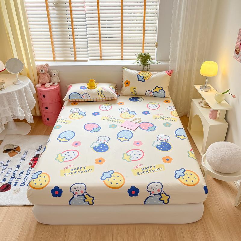 100% Cotton Bedsheets Cartoon Style Fitted Sheet For Kids Room Skin-Friendly Mattress Cover (No Pillowcase)