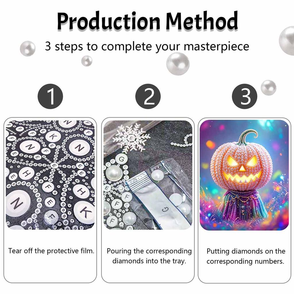 Pearl Painting DIY Kit Spooky Pumpkin Design Frameless Bead Art Canvas Relaxing Craft Gift for Halloween Lovers