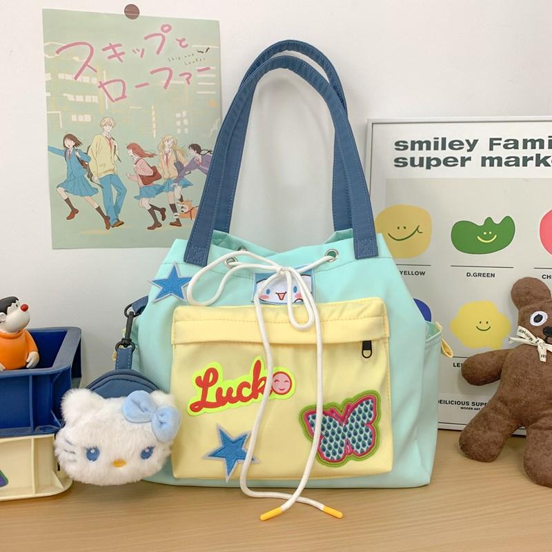 Original Canvas Tasche Y2K Mädchen Stern Macaron Nische Designer Große Kapazität Reise Tote Bag