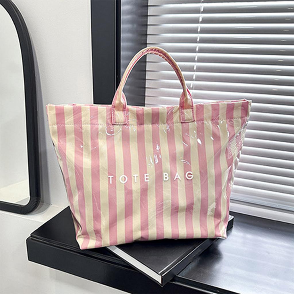 Gestreifte Damen-Einkaufstasche, Handtasche, geräumige Tragetasche