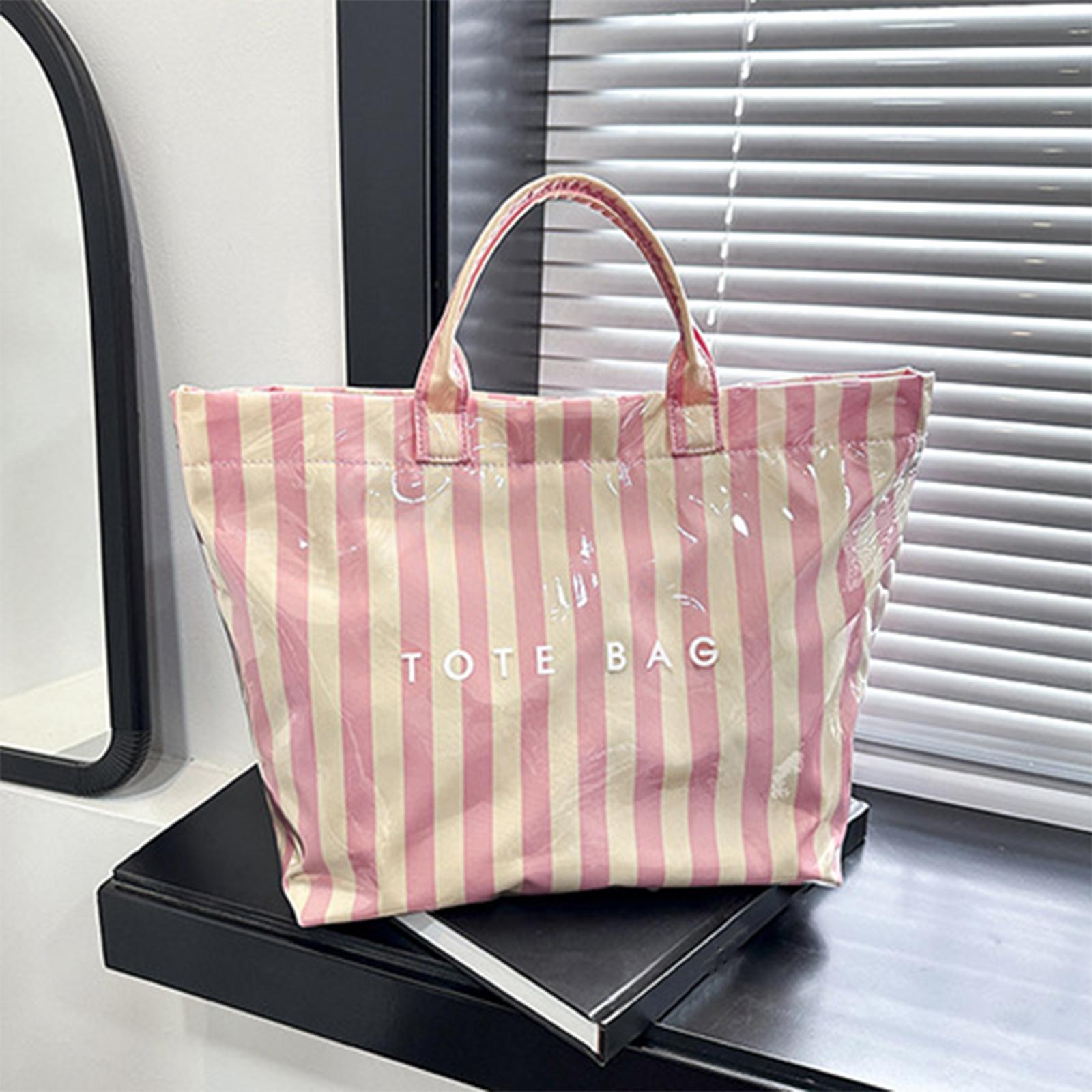 

Ladies striped shopping bag, handbag, large capacity tote bag One Size бежевый