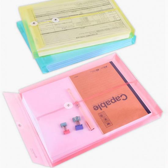 LaOficina Poly Clear Envelopes with Button String Snap Closure 1 Inch Gusset Top Opening Letter Size 5 Per Pack Assorted Color