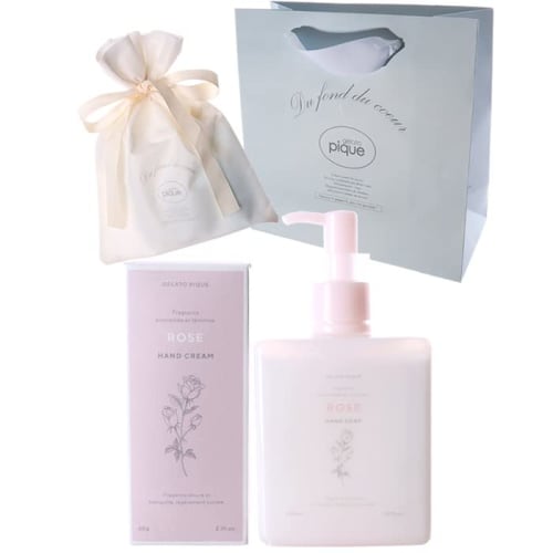

Gelato Pique 2-Piece Hand Care Gift Set (PWLS209004, PWLC209005) with White Rose Scent, Includes Drawstring Bag and Shopping Bag for Gift Wrapping.