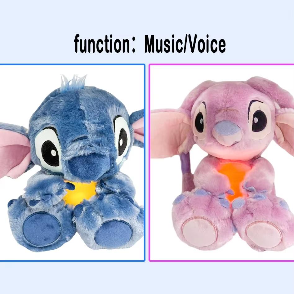 30Cm Anime Lilo&Stitch Plush Doll Breath Child Kawaii Soothes Toy Sets Baby Music Light Sleep Toy Sets Pink Stitch For Kids Gifts