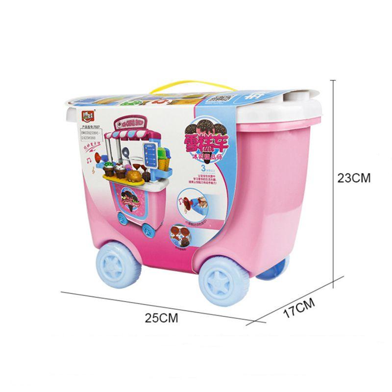 Cute Simulation Kids Ice Cream Shop Kitchen Cart Pretend Toy Set Role Play Gift