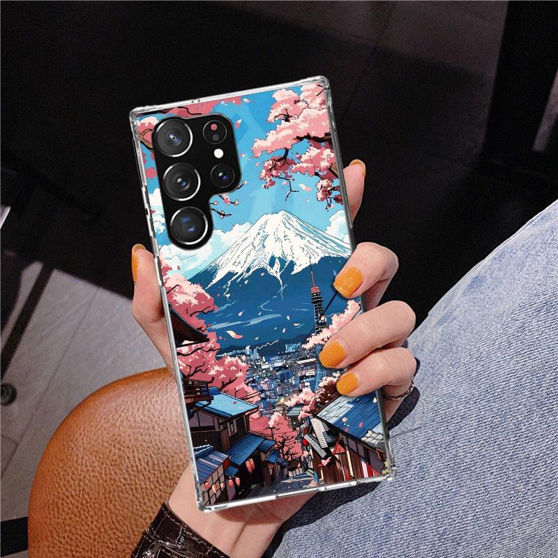 Japanese Cherry Mount Fuji Phnoe Case for Samsung Galaxy S26 S25 Edge S23 S24 Ultra S22 Plus S21 S20 FE Unique Cover Soft Coque