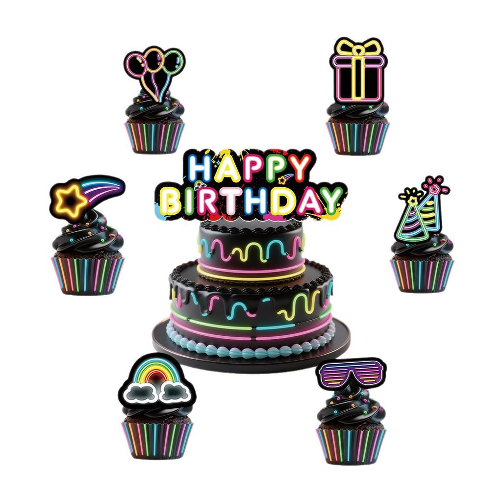 New Neon Theme Party Supplies Birthday Decoration Party Venue Layout Props Birthday Flag Spiral Tablecloth