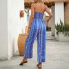 VEZFAA Women's Fashion Casual Summer Spring Geometric Print Sleeveless Suspenders High Waist Trousers Jumpsuits & Rompers