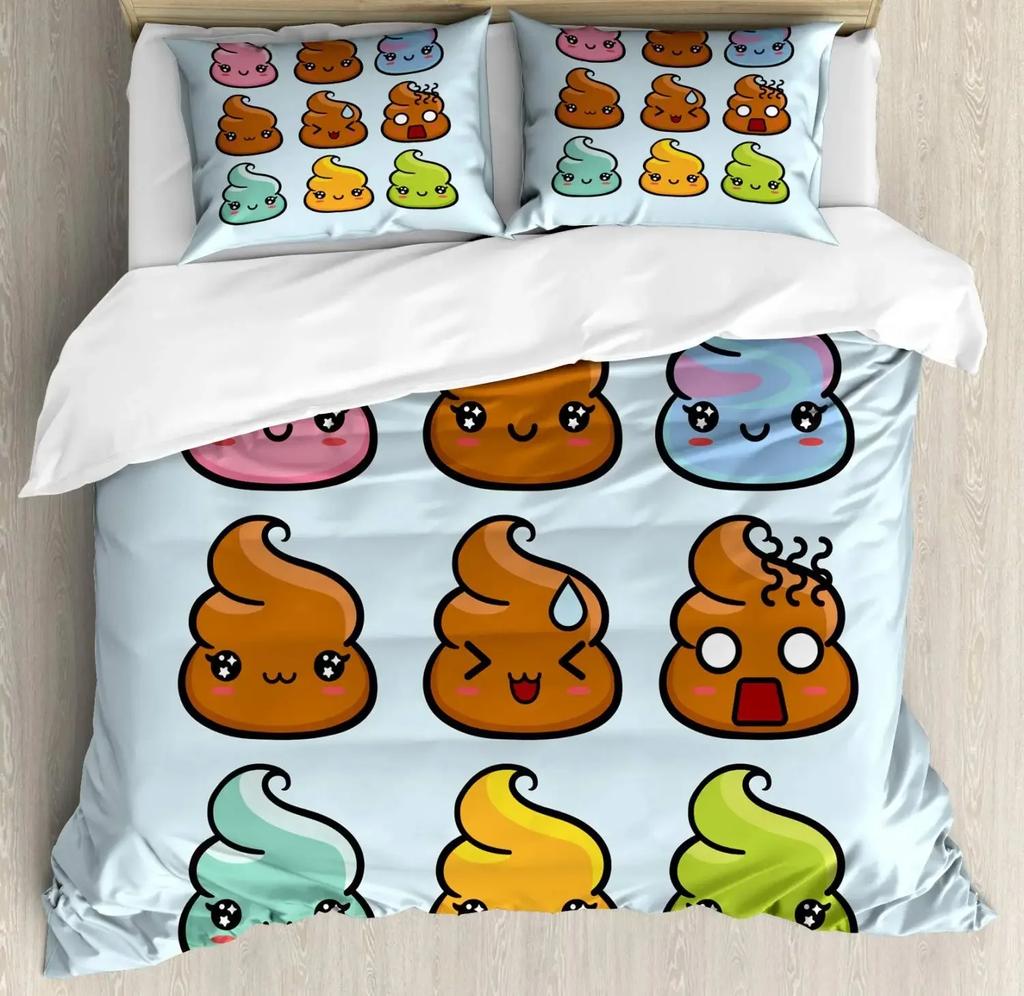 Humor Bettbezug-Set, Viele Emoticons Verschiedene Ausdrücke Alien Erbrechen Verprügelt Verliebt Vampir, Bettwäscheset King Size, Gelb