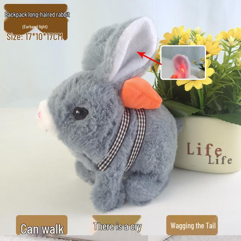 Plush Interactive White Rabbit Toy - Walking, Talking, Ear-Wiggling, Mouth-Moving Long-Haired Pet Simulation.