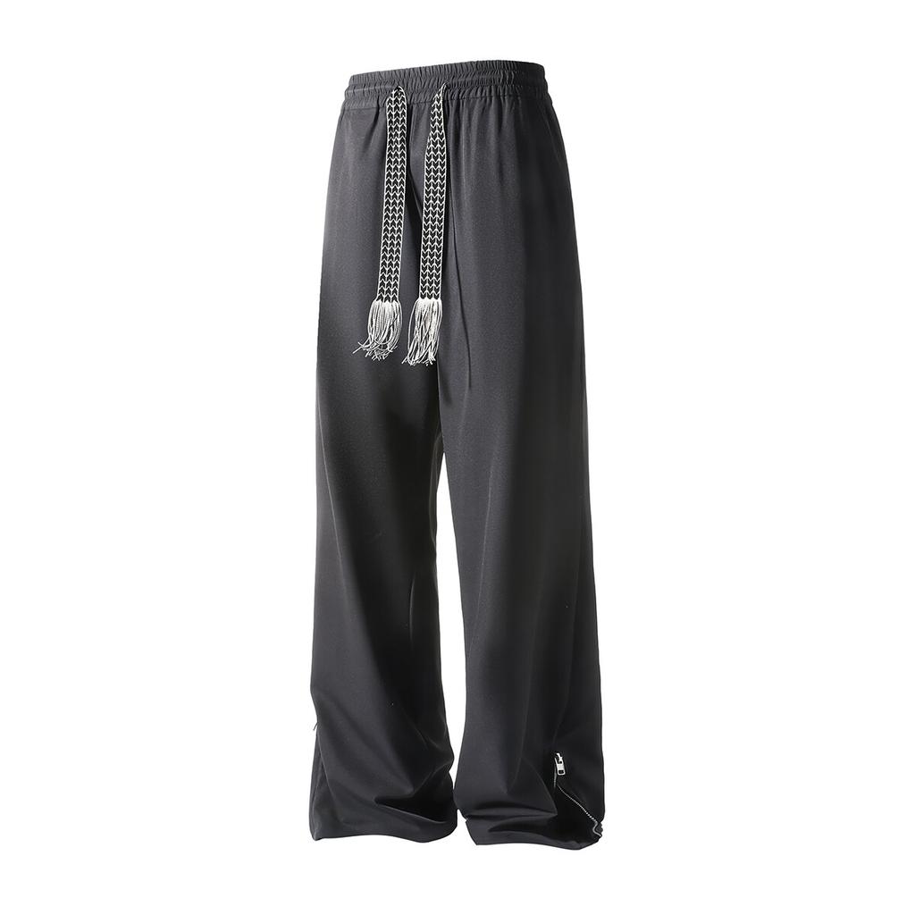 Fashion Zipper Design Trouser Legs Casual Pants Men's Solid Straight Elastic Waist Trousers Simple Boot Cut Daily Pants