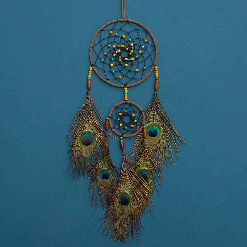 Vintage Peacock Feathers Dream Catcher Handmade Wind Chimes Bedroom Hanging Wall Pendants Home Decorations For Party Gifts