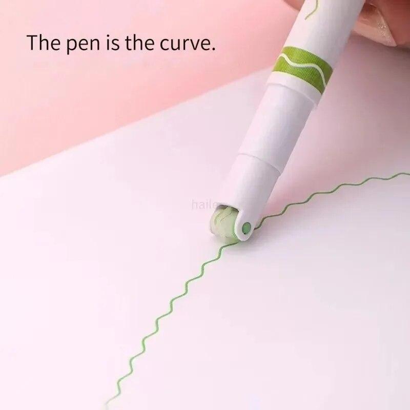 6pcs/set Line Shaped Highlighter Pen Color Roller Tip Curve Liner Art Contour Marker Highlighter Journal School Stationery