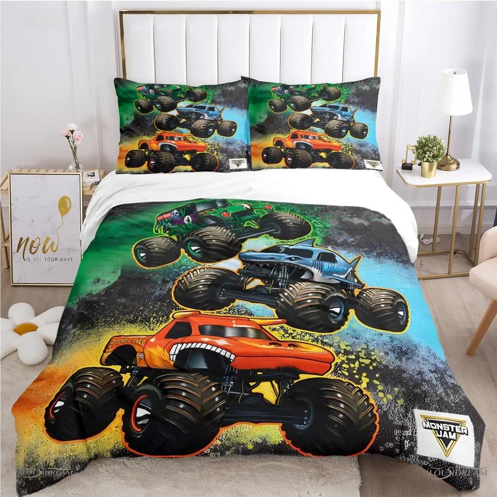 Cartoon Monster Truck All Season Duvet Cover Comforter Bedding Sets Soft Quilt Cover and Pillowcases SingleDoubleQueenKing