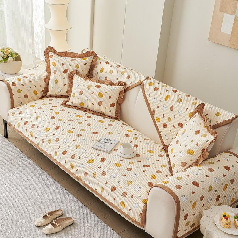 Korean-style Twill Pure Cotton Padded Non-slip Sofa Cushion, Cotton All-season Universal Washable Living Room Seat Cushion