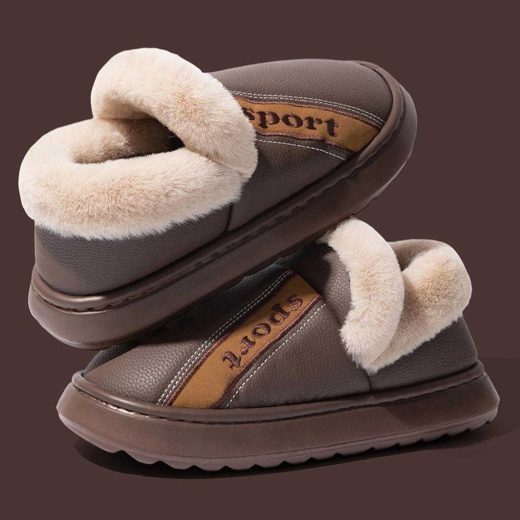 Large Size Bag and Cotton Slippers 25 New PU Waterproof Thick Bottom Non-slip Autumn and Winter Home Use Can Be Worn Outside Cotton Shoes