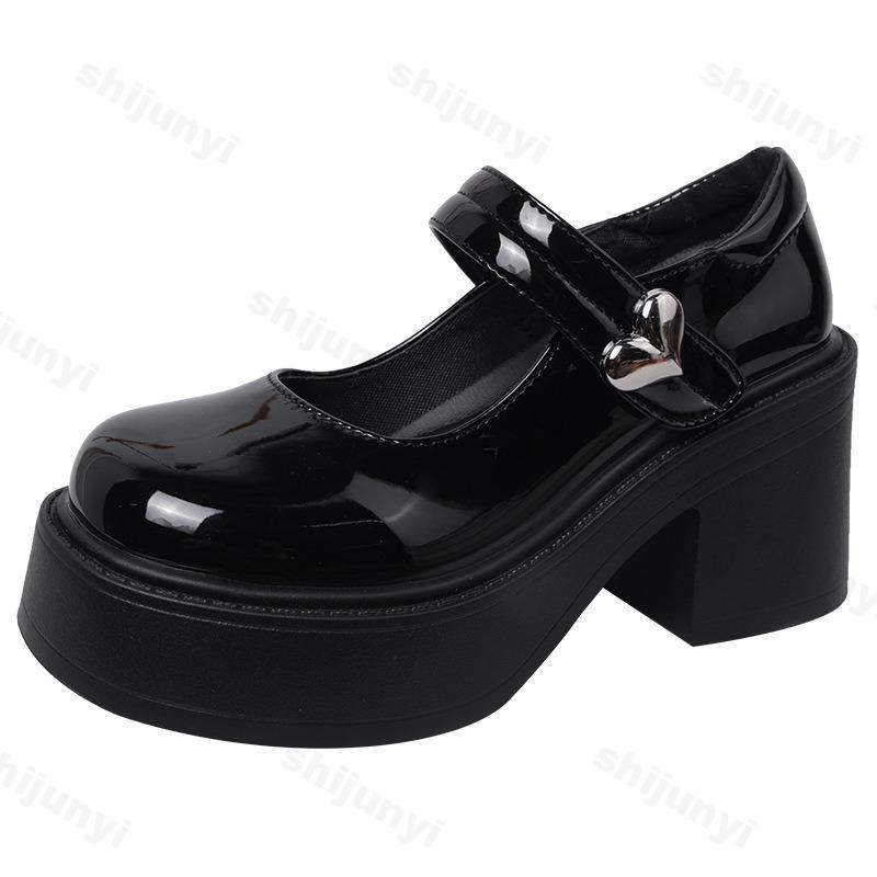 Fashion Women's Shoes Fashion Loafers Round Toe Buckle Platform High Heels Shoes PU Leather British Retro Dresses French Mary Jane Shoes
