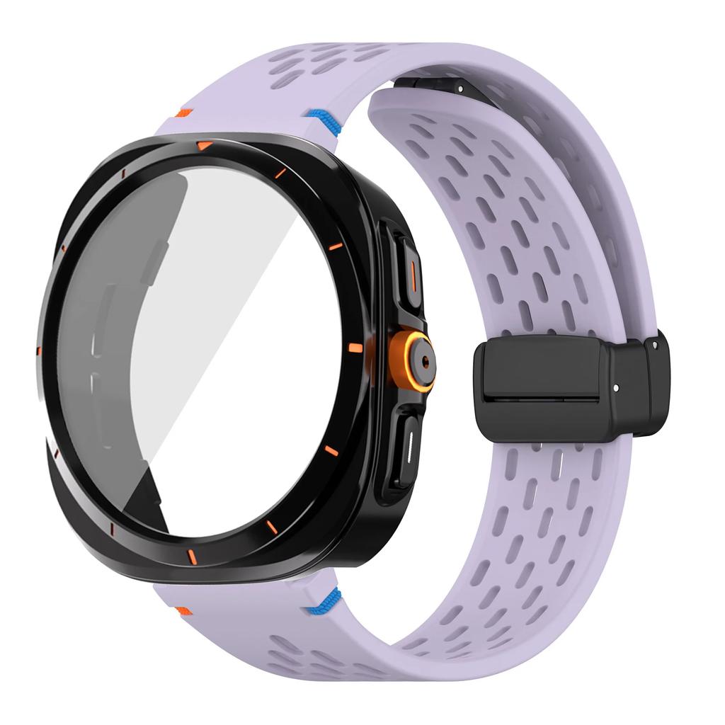 For Samsung Galaxy Watch 7 6 40mm 44mm Silicone Magneti Buckle Band +Change To Case Tempered Glass Full Protective Cover Bumper
