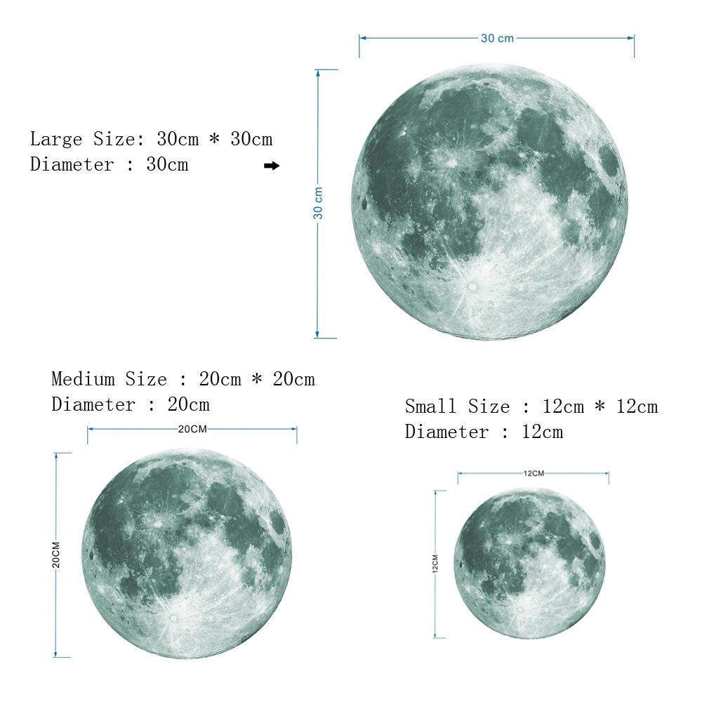 30cm Luminous Moon 3D Wall Sticker For Kids Room Living Room Decor Bedroom Decoration Home Decals Glow In The Dark Wallpaper