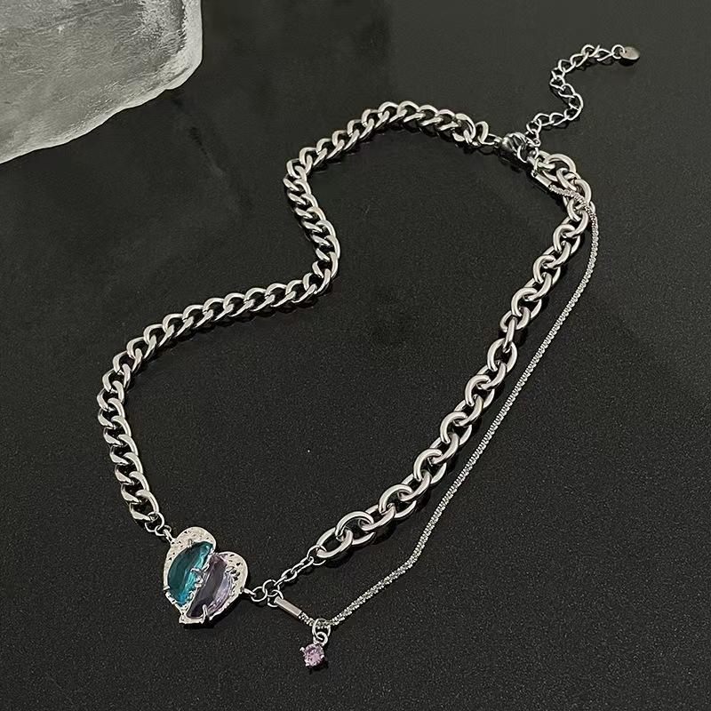 Sweet and Cool Two-color Love Necklace Ins Trendy Hip-hop Babes Accessories Niche Design Sense Collarbone Chain Women's Sweater Accessories