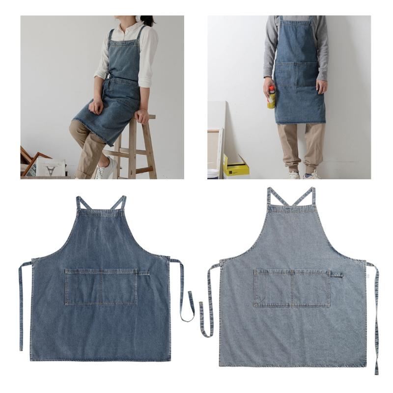 Cotton Jean Apron Denims Material Pinafore for Kitchen Cooking and Painting Unisex Design with Adjustable Straps