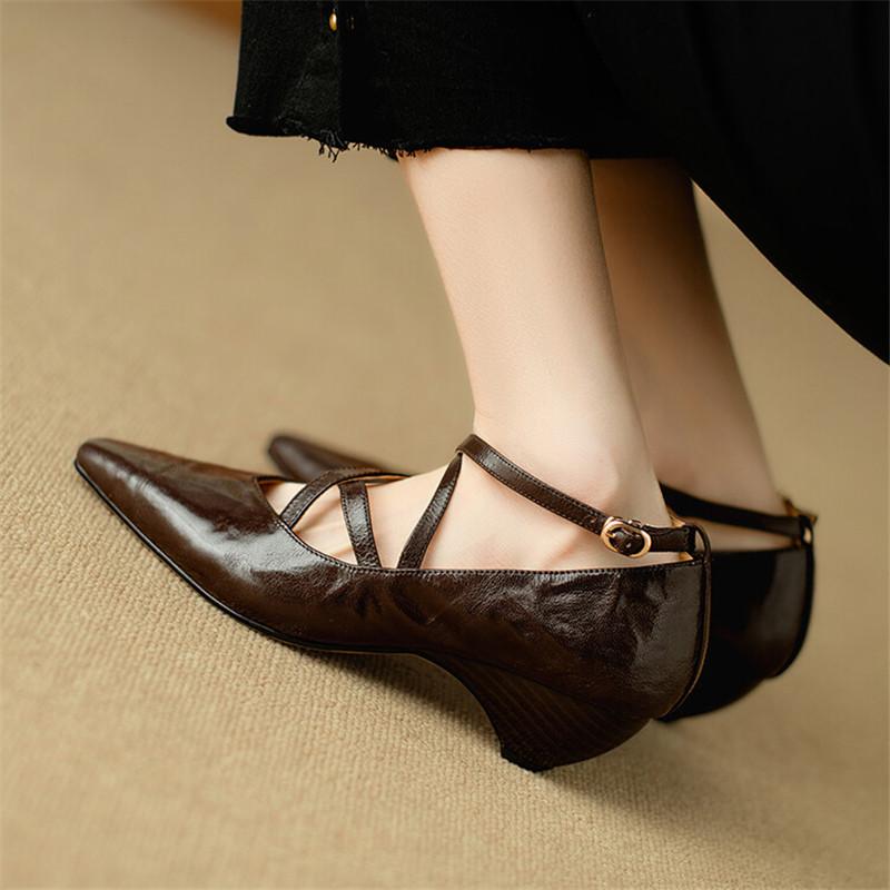 Fashion New Spring Summer Sheep Leather Women Shoes Square Toe Shallow Women Pumps Mary Jane Shoes for Women Straps Gladiator Shoes