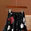 Women's Ethnic Embroidered Floral Mesh A-Line Midi Skirt