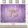 Elegant 75th Birthday Backdrop, Glamorous Purple Design with Diamond-Encrusted Number 75 and Sparkles, Festive Milestone Party Wall Decor