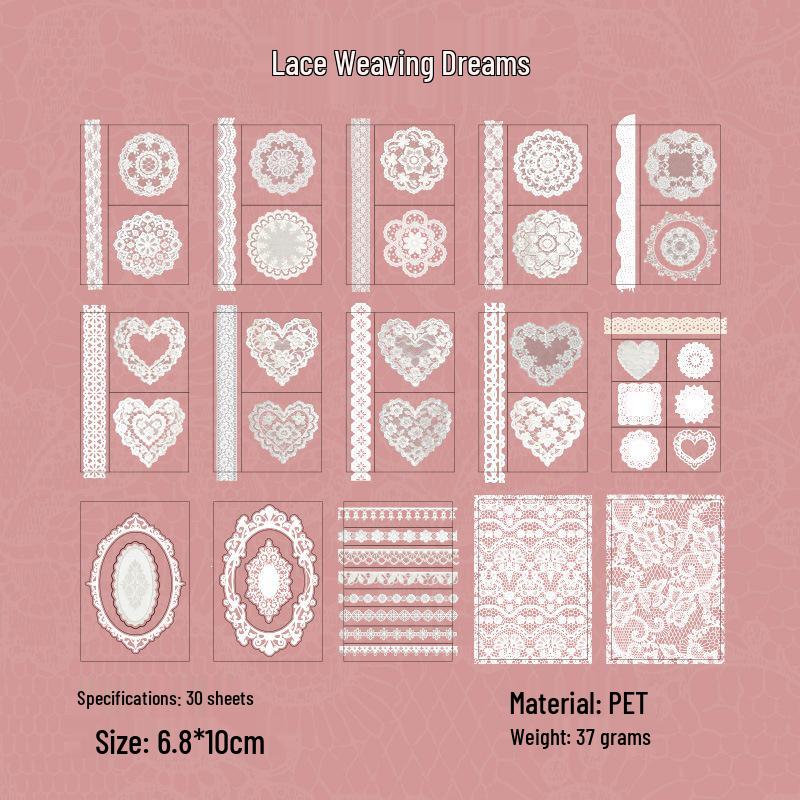 Lace Whispers Retro Journal Stickers: DIY Ita Bag & Background Decor for Pets