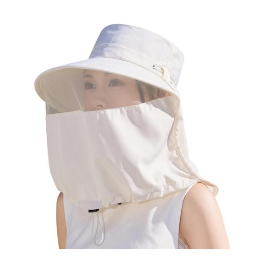Sombrero de Pescador Malla Transpirable Protector Facial Ala Ancha Protección UV Protector Facial y de Cuello Completo Sombrero de Sol Protector Solar de 360 Grados Cordón Ajustable Exterior