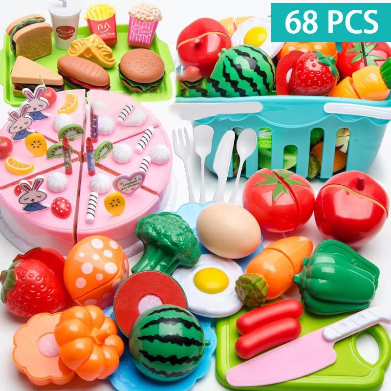 Non-Toxic Educational Toy Plastic Kitchen Toy Set Cut Fruit Vegetable Pizza Food Play House Simulation Toys Pretend Play Kids Toys Gifts