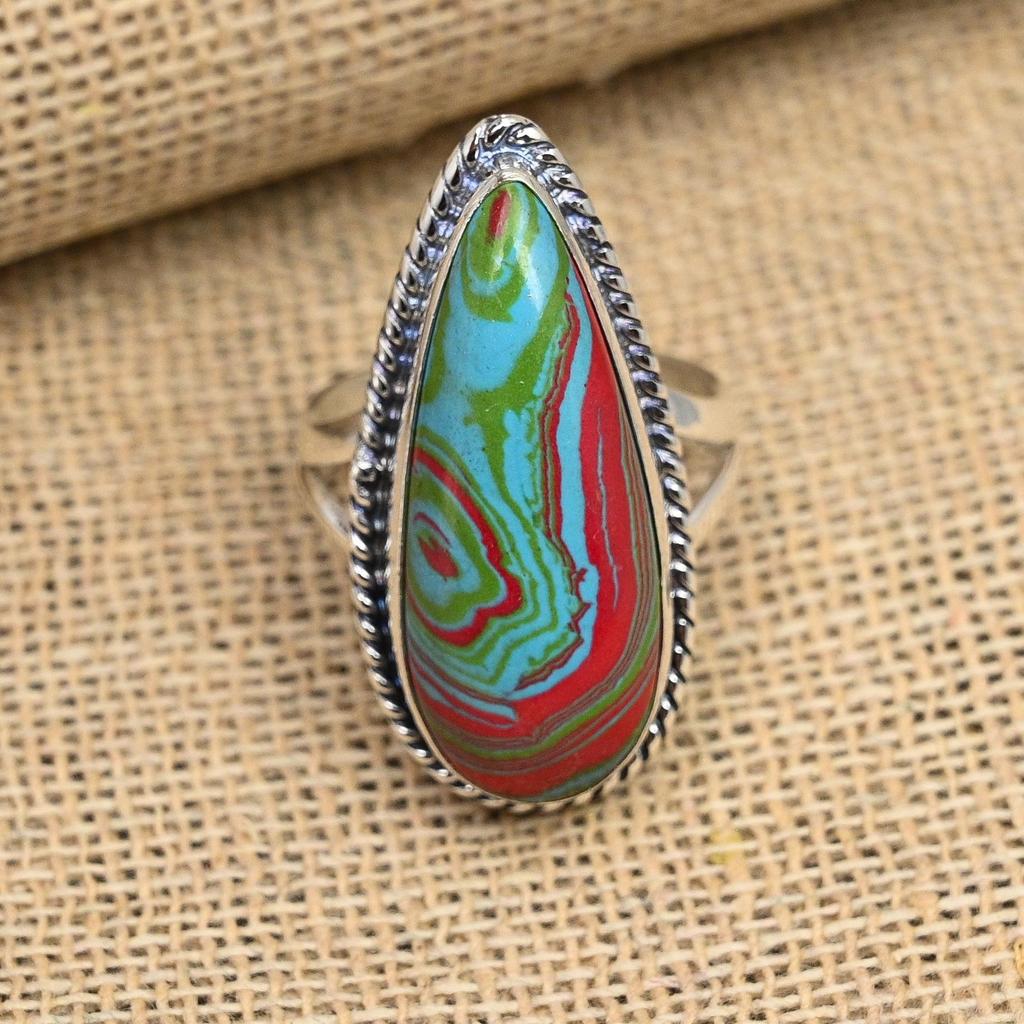 Rainbow Calsilica Gemstone Handmade 925 Sterling Silver Ring Jewelry