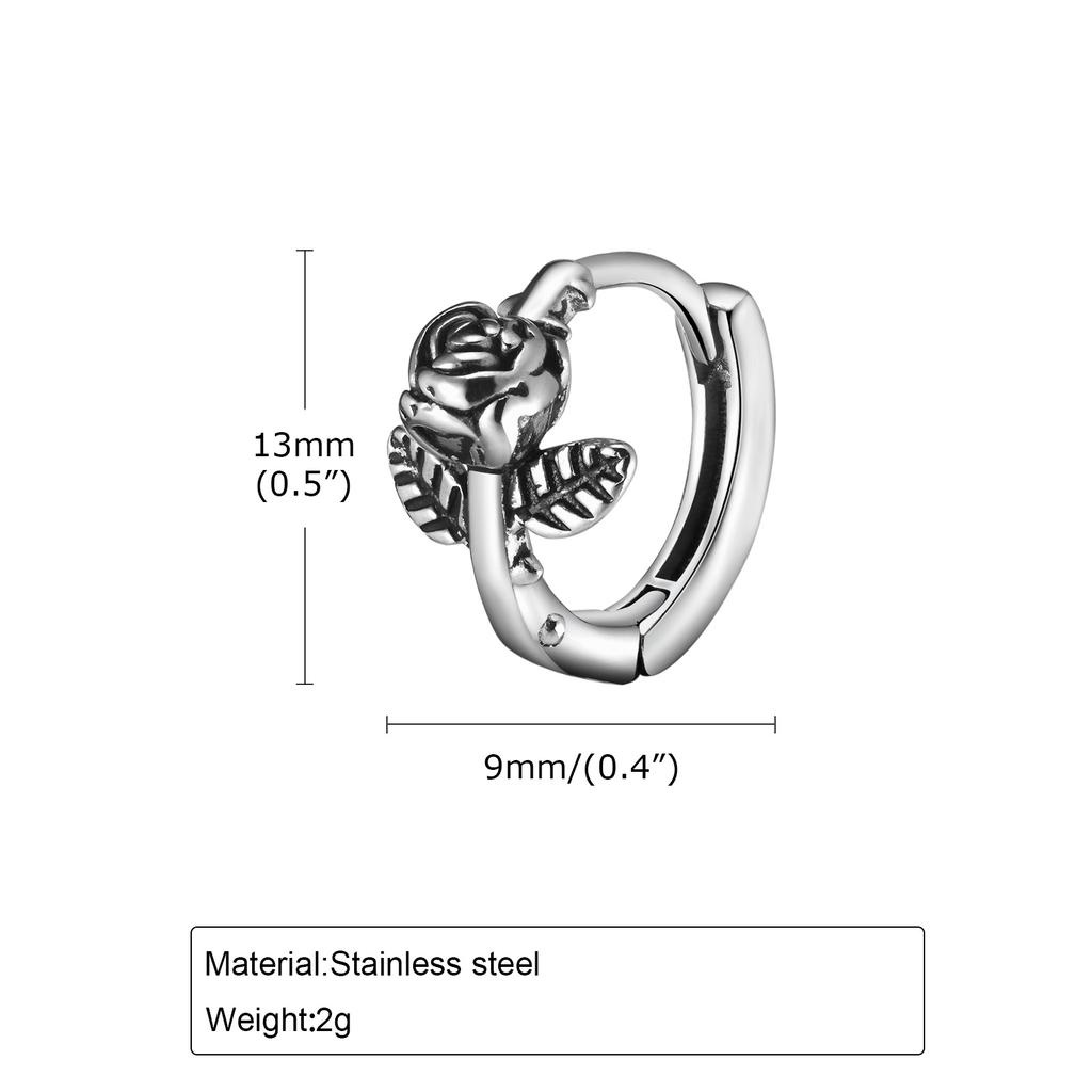 Retro Rose Flower Earrings for Men Boys,Stainless Steel Trendy Hiphop Hoop Earrings,Gothic Huggie Male Jewelry Birthday Gift
