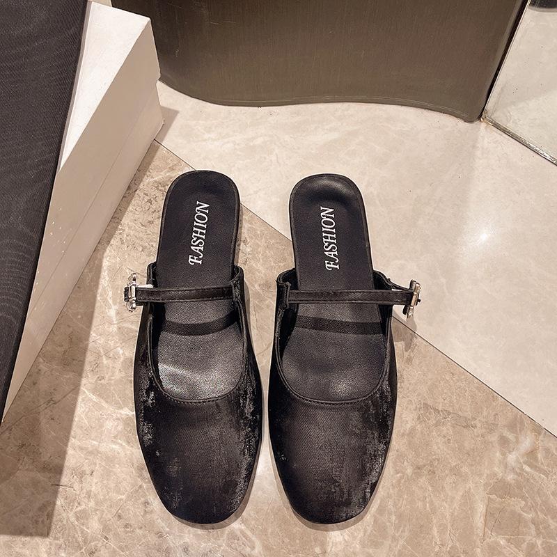 

Temperament bag head half slippers women s summer wear 2025 new Xiaoxiangfeng fairy soft-soled lazy Muller single shoes 40 is one size smaller чорний