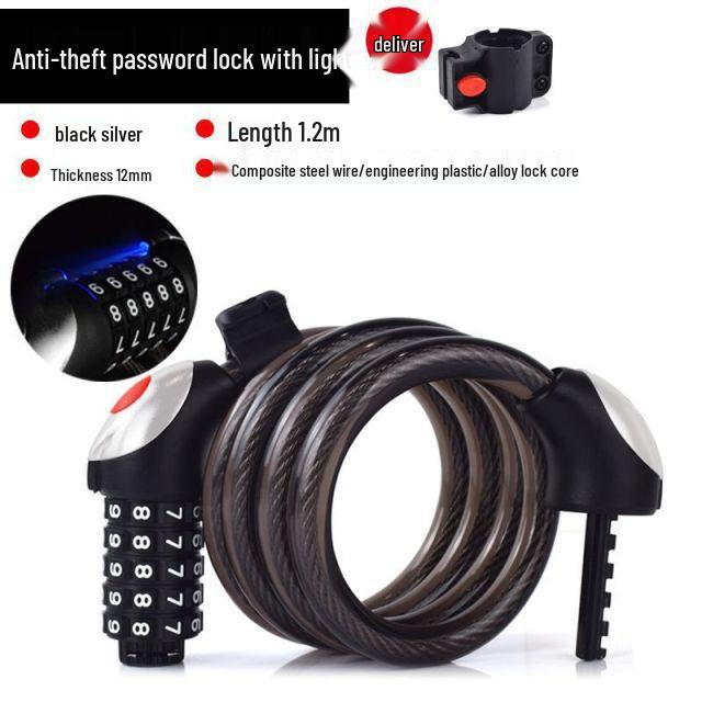 Portable Frosted Steel Cable Bicycle Lock with Anti-Theft Combination for Mountain Bikes and Electric Vehicles